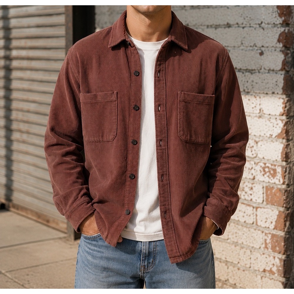 Goodfellow & Co Mens Corduroy Button Down Shirt Mahogany Brown Large Long Sleeve